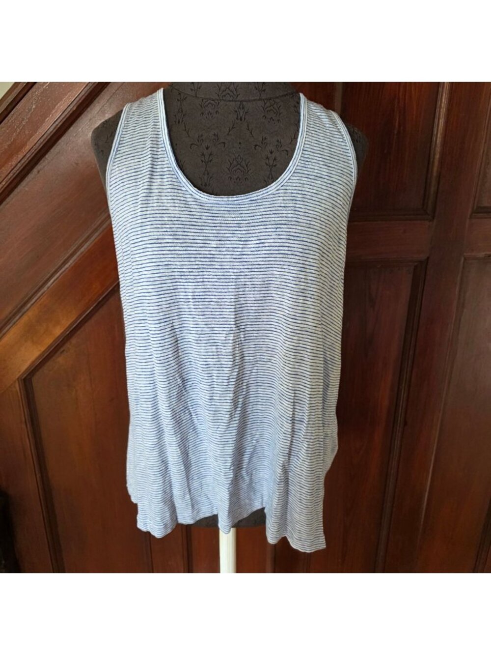 J.Crew Womens Striped Linen Tank Top Blue & White XL Sleeveless Lightweight
